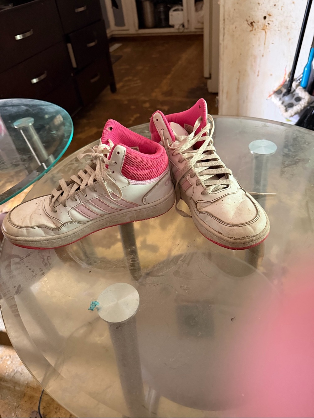 adidas White and Pink High-Top Kids Sneakers